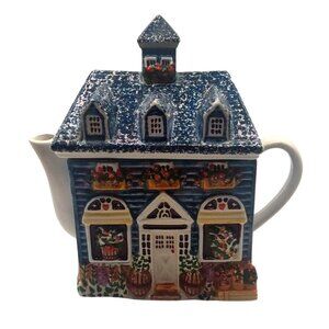 Preferred Stock Kitchenware Cottage House Ceramic Teapot Hand-Painted Blue/White